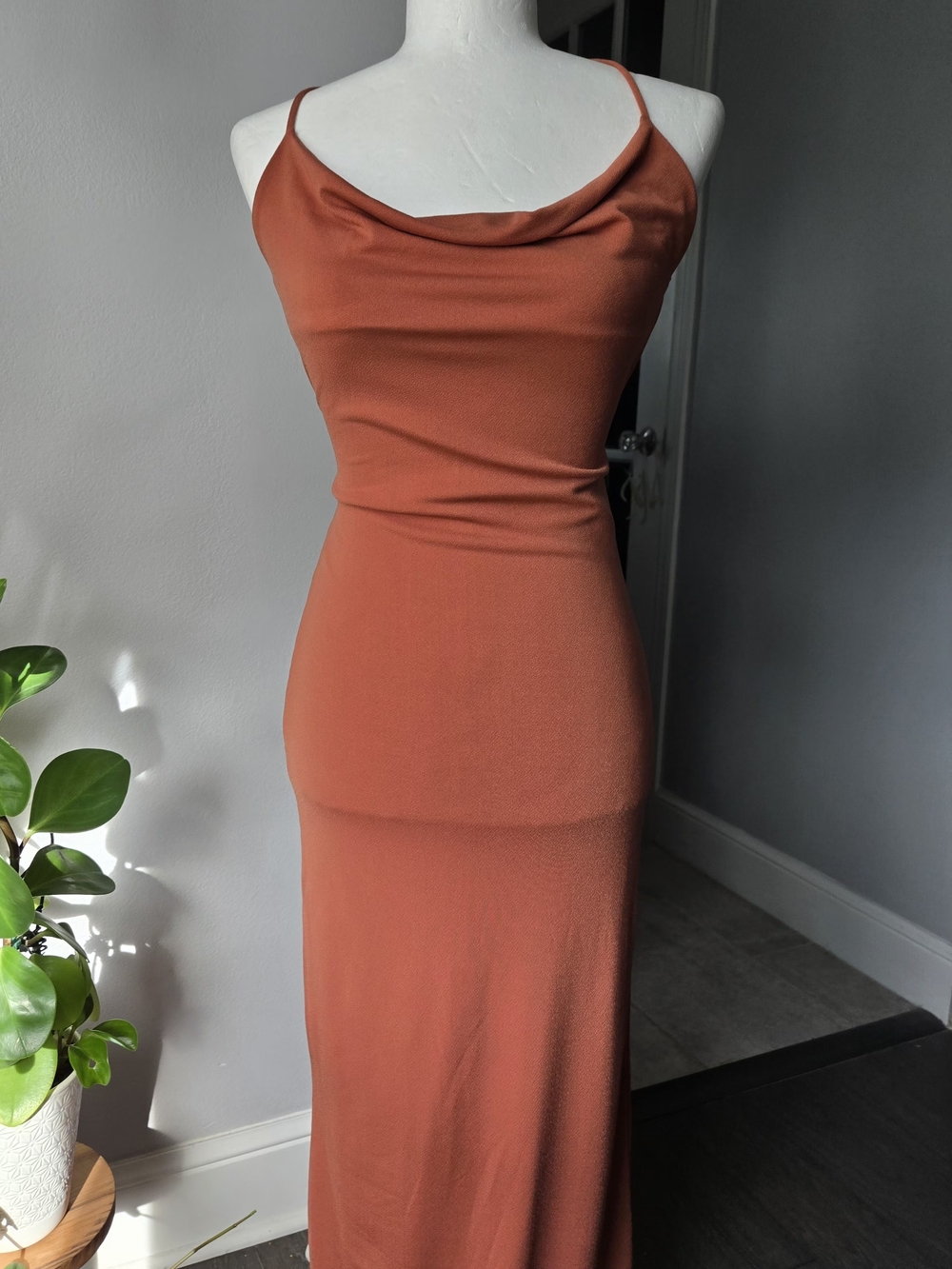 Forever 21 Rust Cowl Neck Maxi Slip Dress-Small
